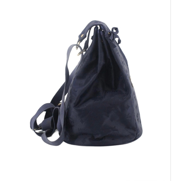 MCM Navy Monogram Drawstring Backpack 12.6”x12.6”x8.7” - Picture 4 of 6